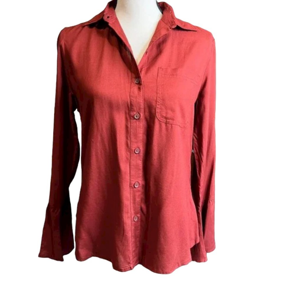 Beachlunchlounge Button Down Collar Ruffle Hem Sl… - image 1
